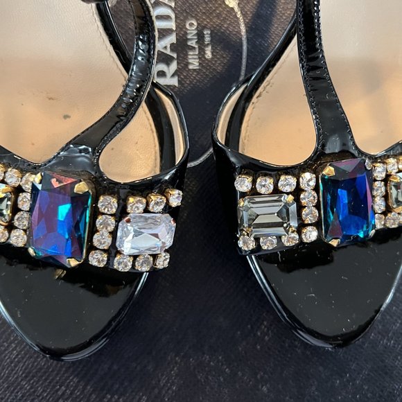 Prada Women's Shoes/CALZATURE DONNA-Vernice Jewels/size: 37.5/Blsck - Picture 7 of 11